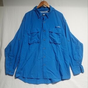 World Wide Sportsman Long Sleeve Button Up Blue Fishing Outdoor Shirt Size 2XL